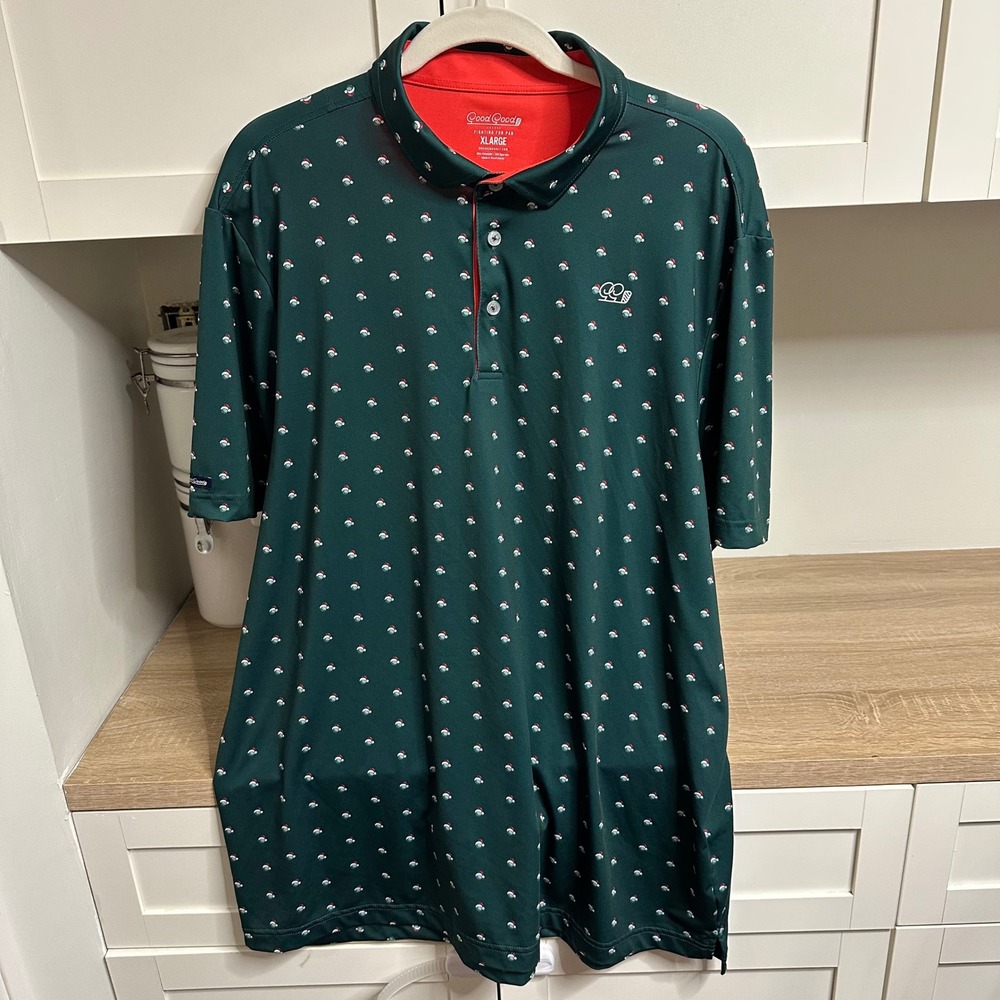 Good Good Golf Polo Mens XL Green Santa Hat Golf Ball Holiday Performance Shirt